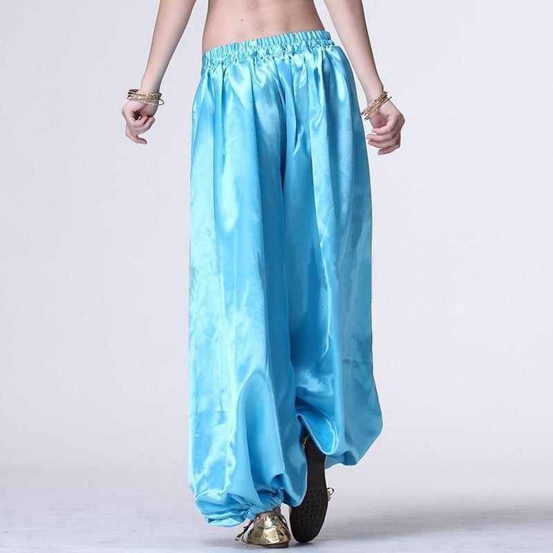 MUNAFIE Belly Dance Pants Carnival Satin Latern Pants Tribal Harem Pants Light Blue - Image 5